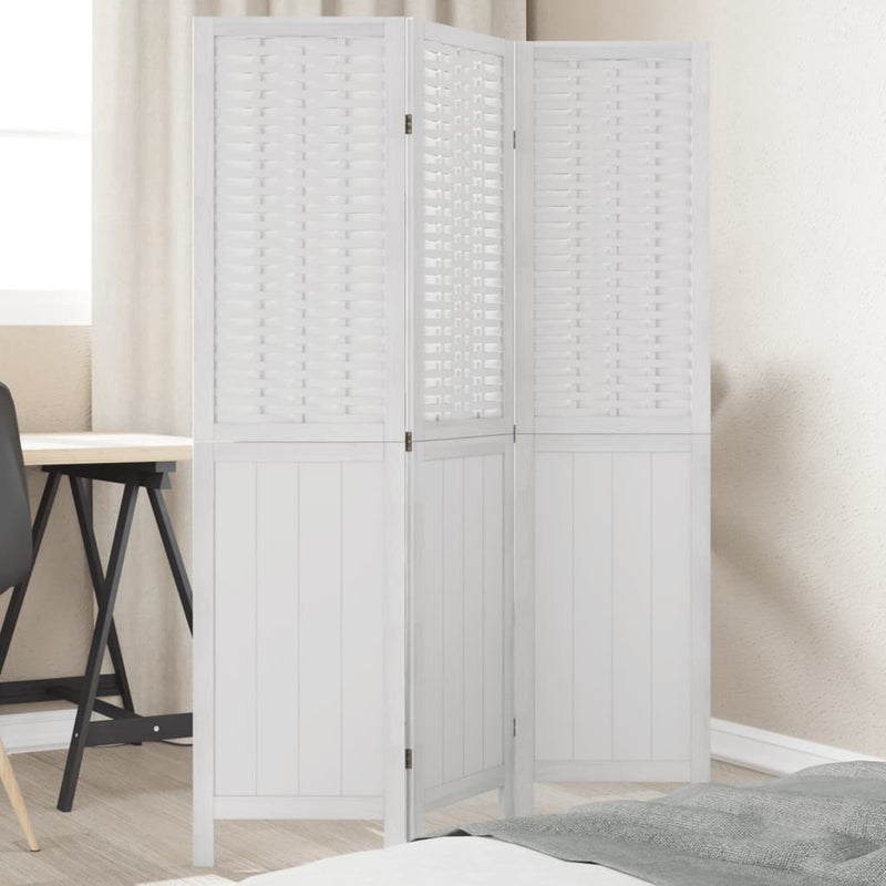 Kamerscherm met 3 panelen massief paulowniahout wit