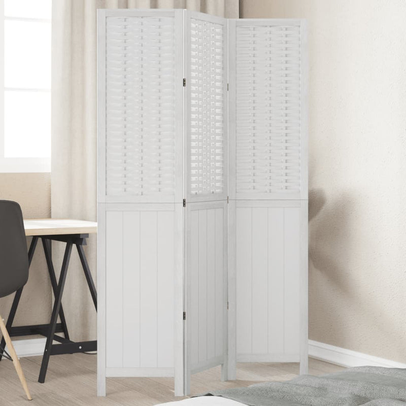 Kamerscherm met 3 panelen massief paulowniahout wit