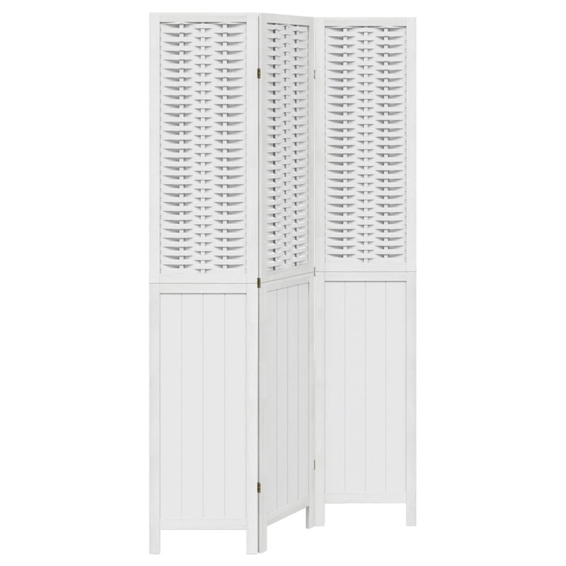 Kamerscherm met 3 panelen massief paulowniahout wit