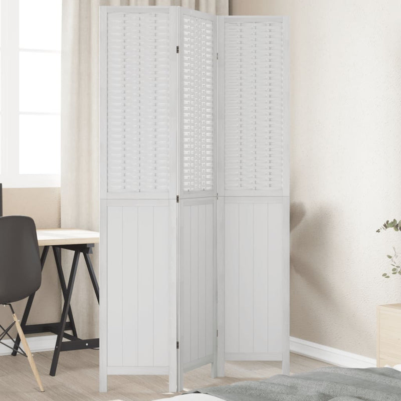 Kamerscherm met 3 panelen massief paulowniahout wit