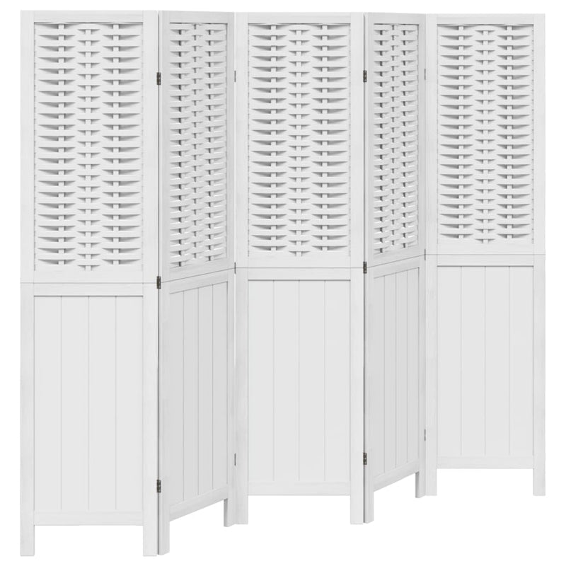 Kamerscherm met 5 panelen massief paulowniahout wit