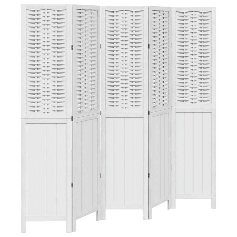 Kamerscherm met 5 panelen massief paulowniahout wit