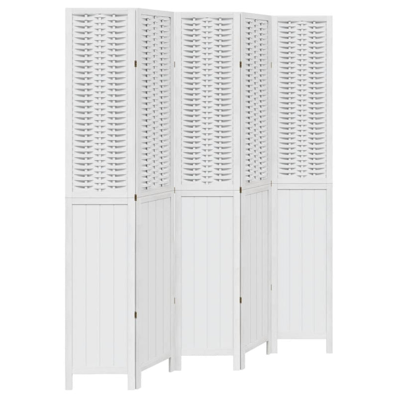 Kamerscherm met 5 panelen massief paulowniahout wit