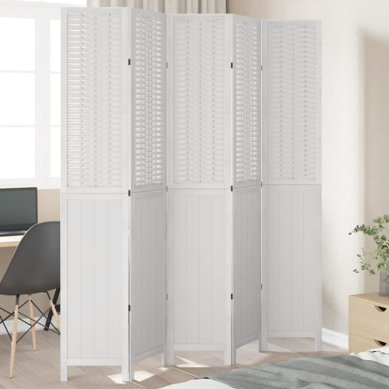 Kamerscherm met 5 panelen massief paulowniahout wit