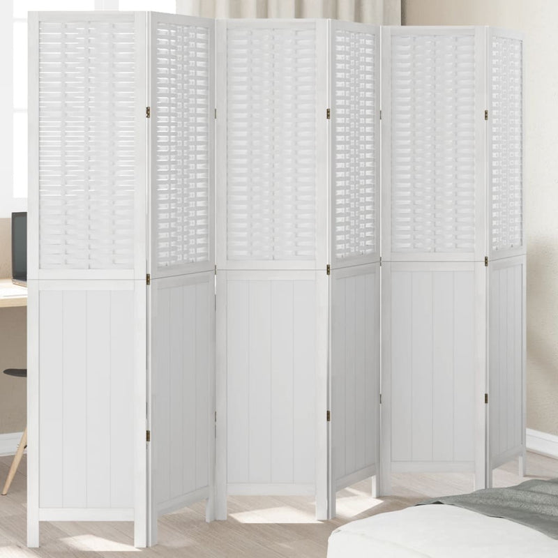 Kamerscherm met 6 panelen massief paulowniahout wit
