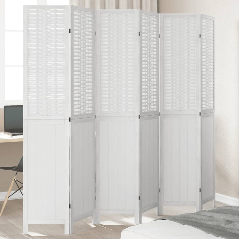 Kamerscherm met 6 panelen massief paulowniahout wit