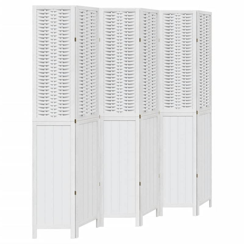 Kamerscherm met 6 panelen massief paulowniahout wit