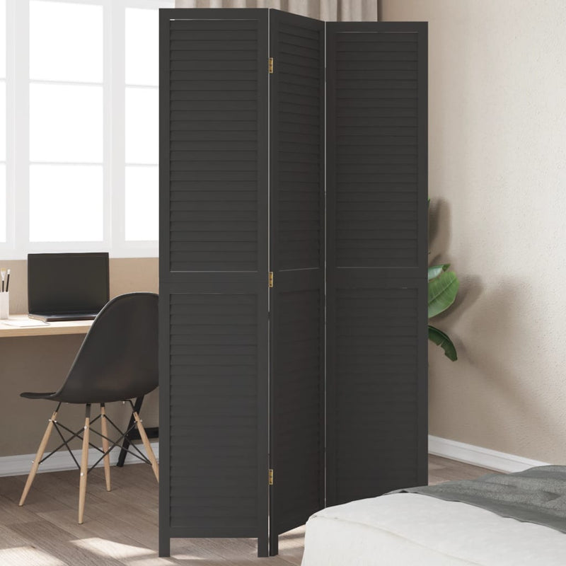 Kamerscherm met 3 panelen massief paulowniahout zwart