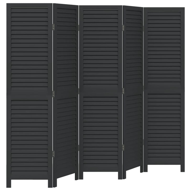 Kamerscherm met 5 panelen massief paulowniahout zwart