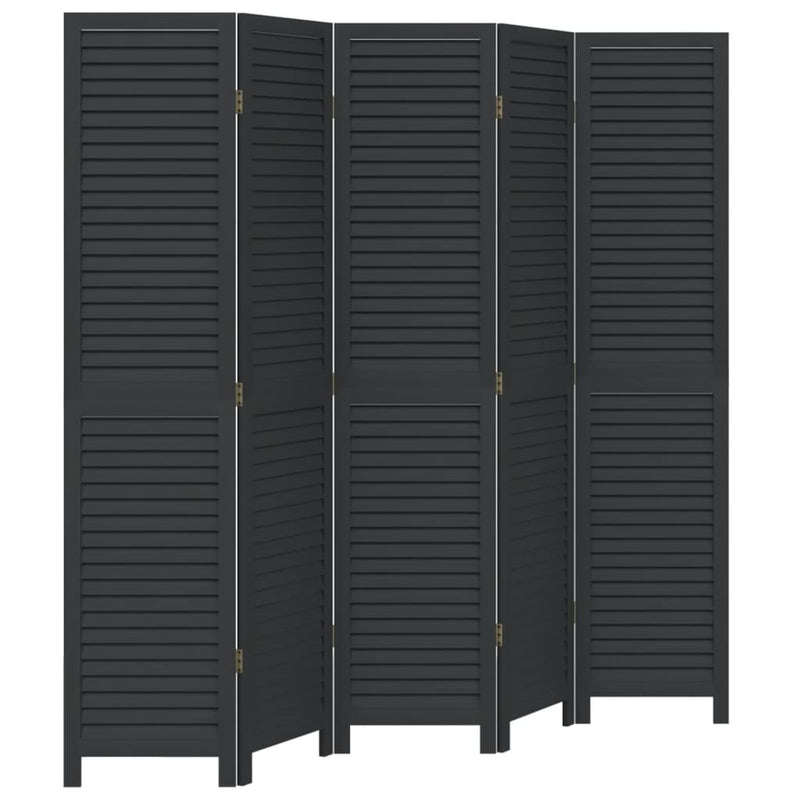 Kamerscherm met 5 panelen massief paulowniahout zwart