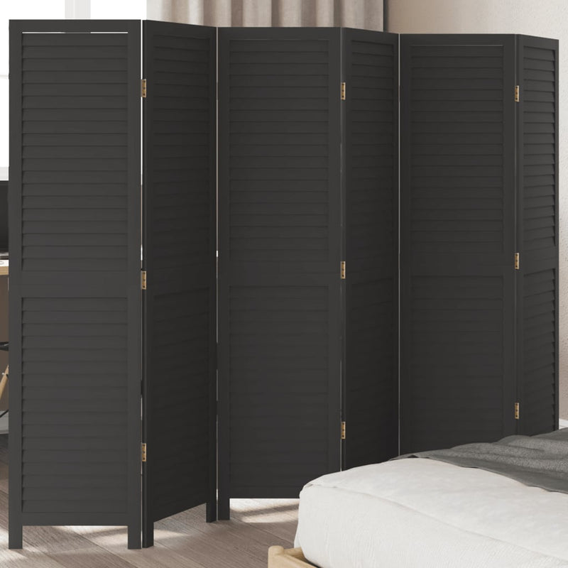 Kamerscherm met 6 panelen massief paulowniahout zwart