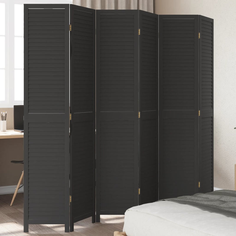 Kamerscherm met 6 panelen massief paulowniahout zwart