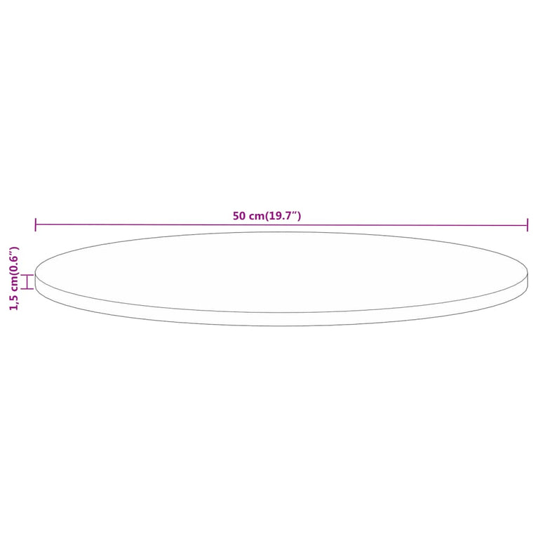 Tafelblad rond Ø 50x1,5 cm massief ruw mangohout