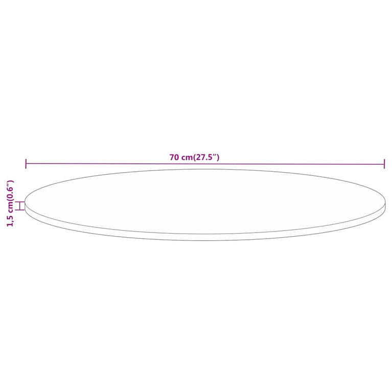 Tafelblad rond Ø 70x1,5 cm massief ruw mangohout