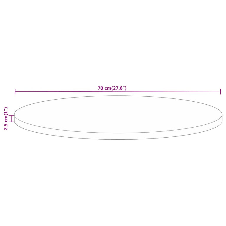 Tafelblad rond Ø 70x2,5 cm massief ruw mangohout