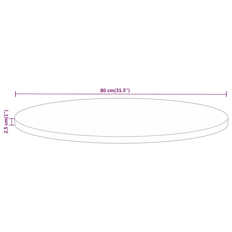 Tafelblad rond Ø 80x2,5 cm massief ruw mangohout