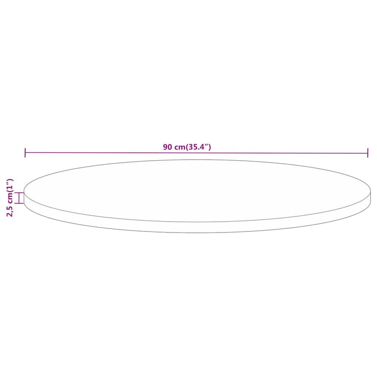 Tafelblad rond Ø 90x2,5 cm massief ruw mangohout