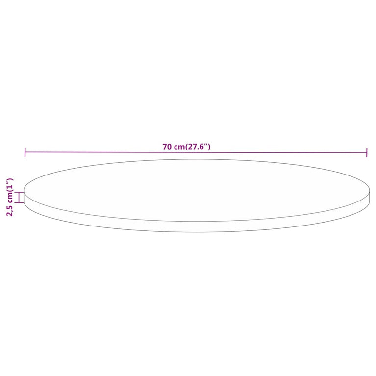 Tafelblad rond Ø 70x2,5 cm massief ruw mangohout