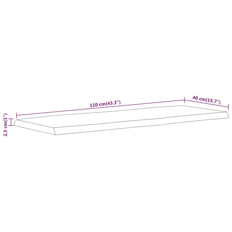 Tafelblad rechthoekig natuurlijke rand 110x40x2,5 cm acaciahout