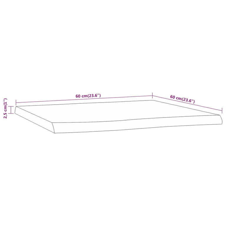 Tafelblad vierkant natuurlijke rand 60x60x2,5 cm acaciahout