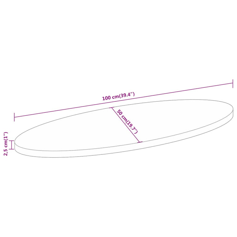 Tafelblad ovaal 100x50x2,5 cm massief acaciahout