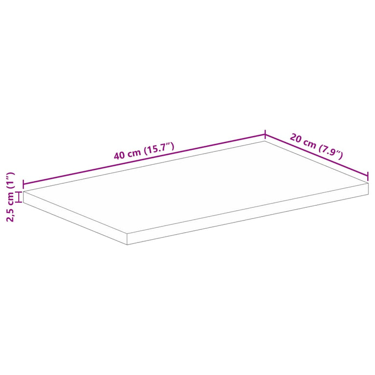 Tafelblad rechthoekig 40x20x2,5 cm massief acaciahout