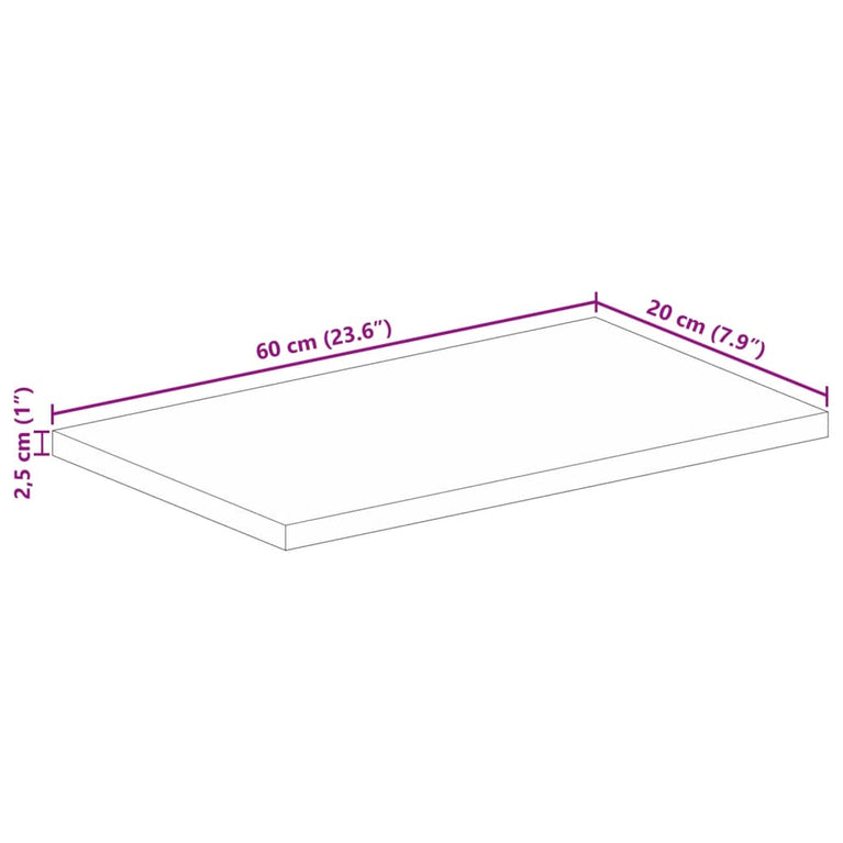 Tafelblad rechthoekig 60x20x2,5 cm massief acaciahout