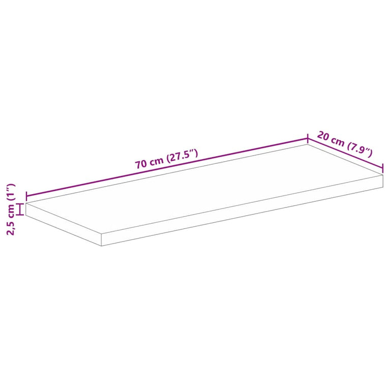 Tafelblad rechthoekig 70x20x2,5 cm massief acaciahout