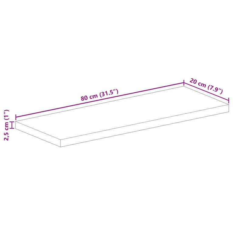 Tafelblad rechthoekig 80x20x2,5 cm massief acaciahout