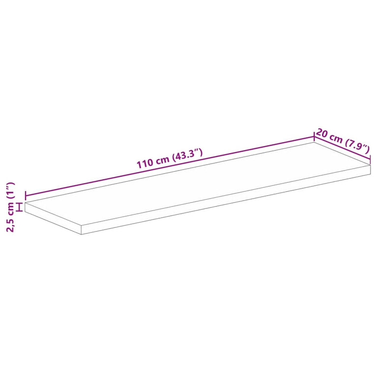 Tafelblad rechthoekig 110x20x2,5 cm massief acaciahout