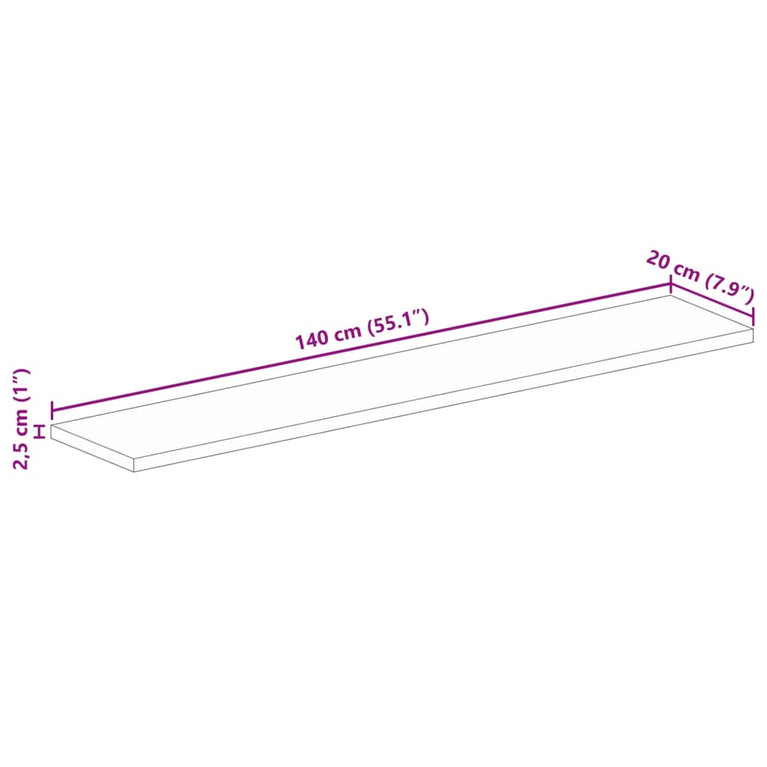 Tafelblad rechthoekig 140x20x2,5 cm massief acaciahout