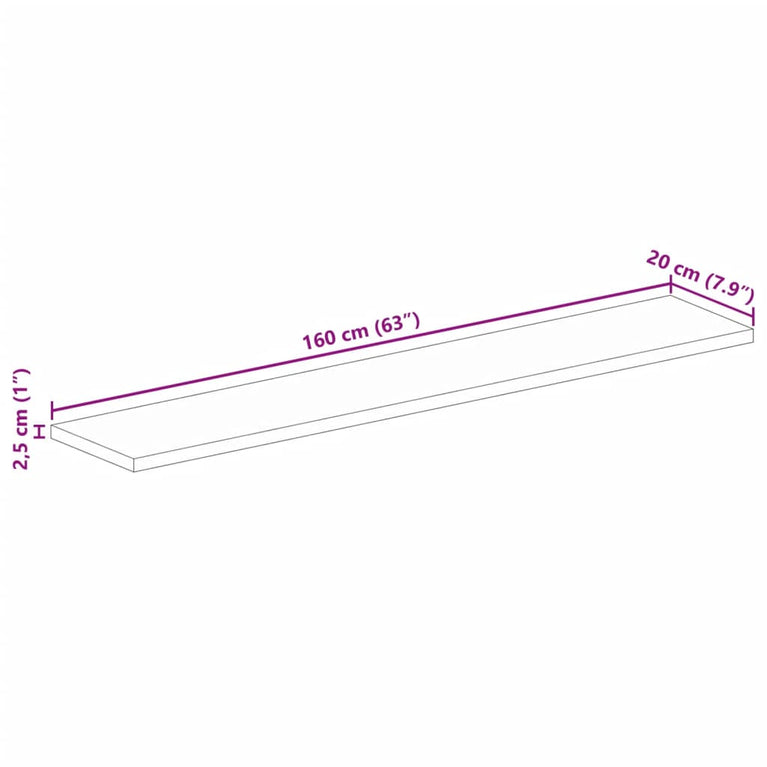 Tafelblad rechthoekig 160x20x2,5 cm massief acaciahout