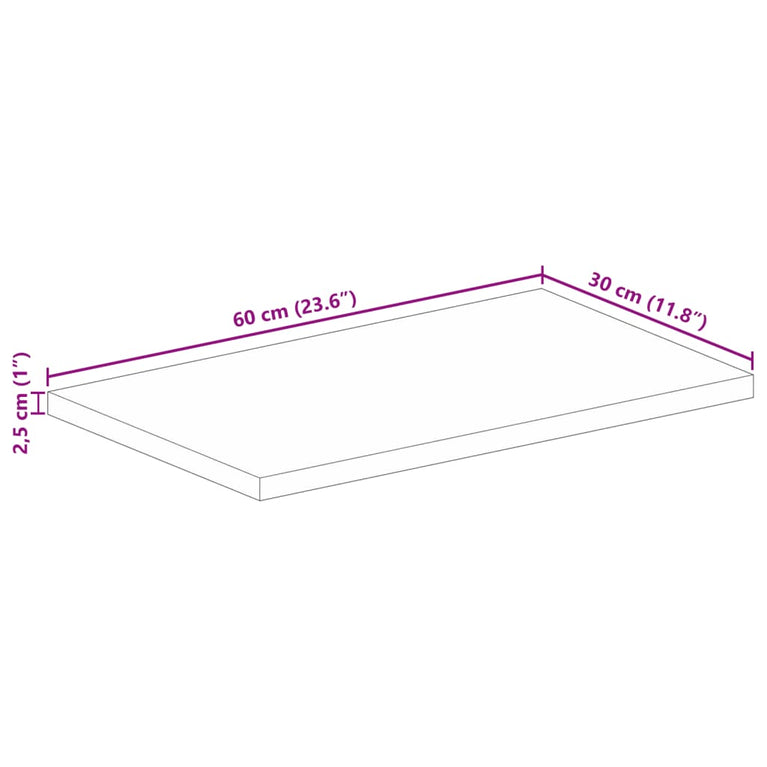 Tafelblad rechthoekig 60x30x2,5 cm massief acaciahout