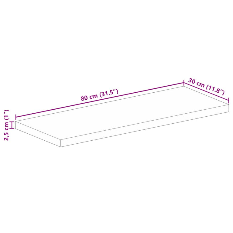 Tafelblad rechthoekig 80x30x2,5 cm massief acaciahout