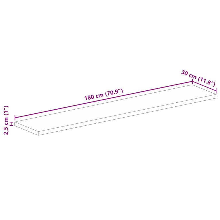 Tafelblad rechthoekig 180x30x2,5 cm massief acaciahout