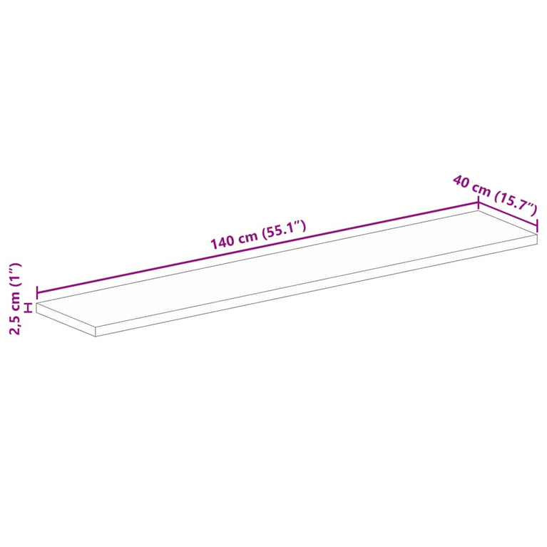 Tafelblad rechthoekig 140x40x2,5 cm massief acaciahout