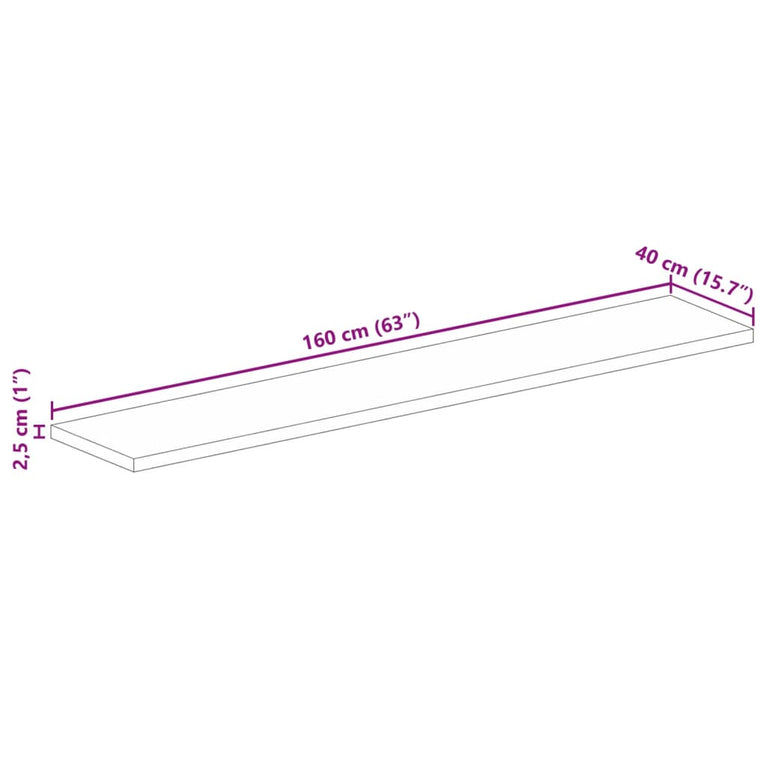 Tafelblad rechthoekig 160x40x2,5 cm massief acaciahout