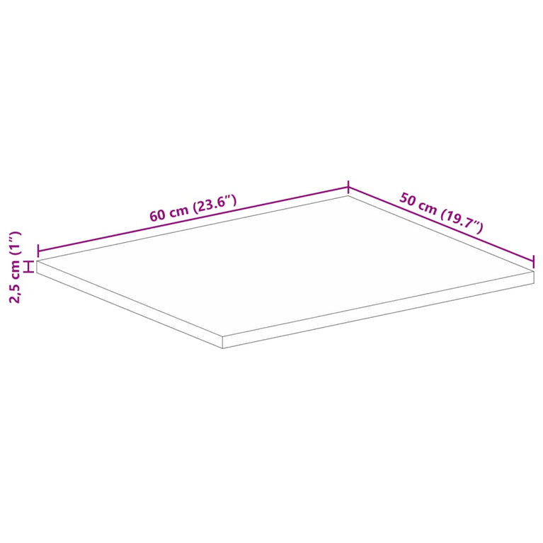 Tafelblad rechthoekig 60x50x2,5 cm massief acaciahout