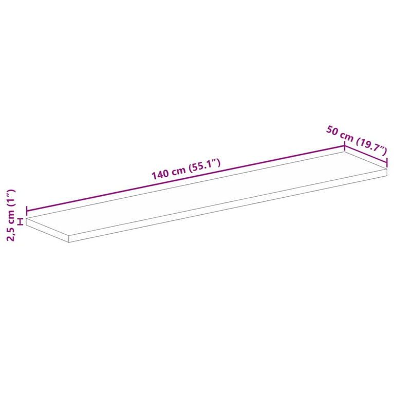 Tafelblad rechthoekig 140x50x2,5 cm massief acaciahout