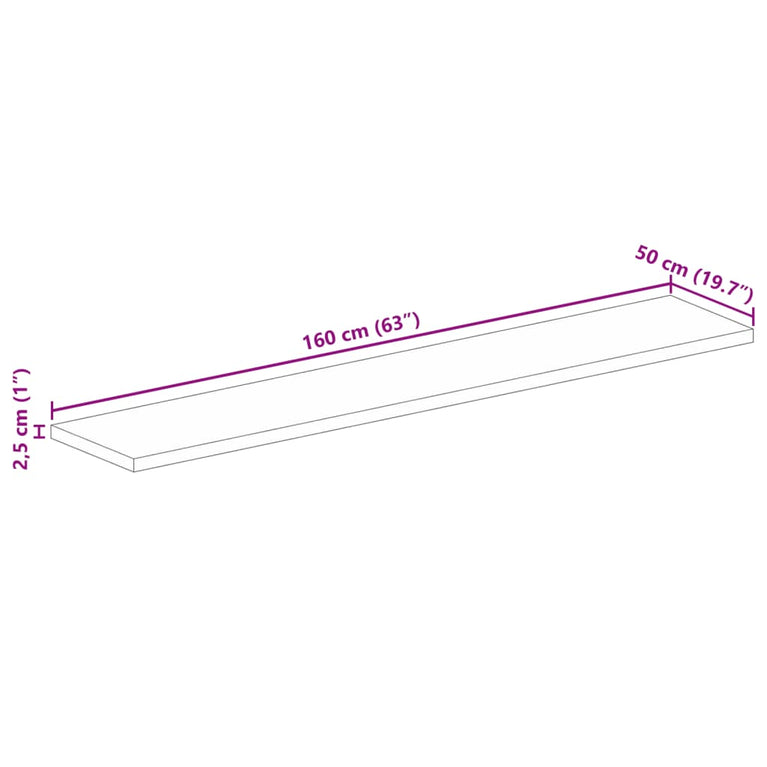 Tafelblad rechthoekig 160x50x2,5 cm massief acaciahout