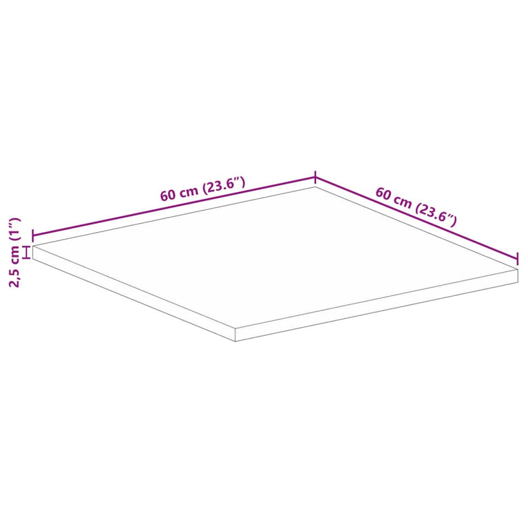 Tafelblad vierkant 60x60x2,5 cm massief acaciahout