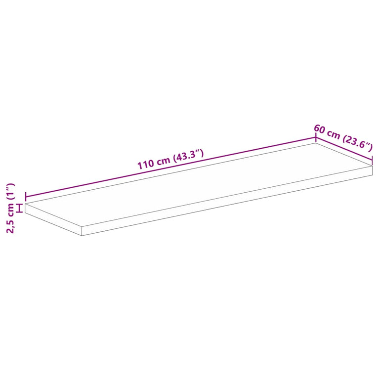 Tafelblad rechthoekig 110x60x2,5 cm massief acaciahout