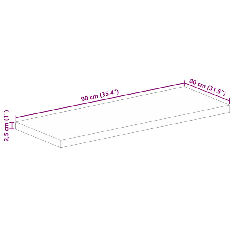 Tafelblad rechthoekig 90x80x2,5 cm massief acaciahout