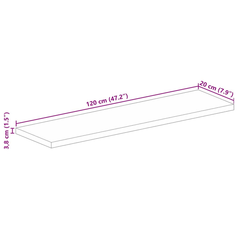 Tafelblad rechthoekig 120x20x3,8 cm massief acaciahout