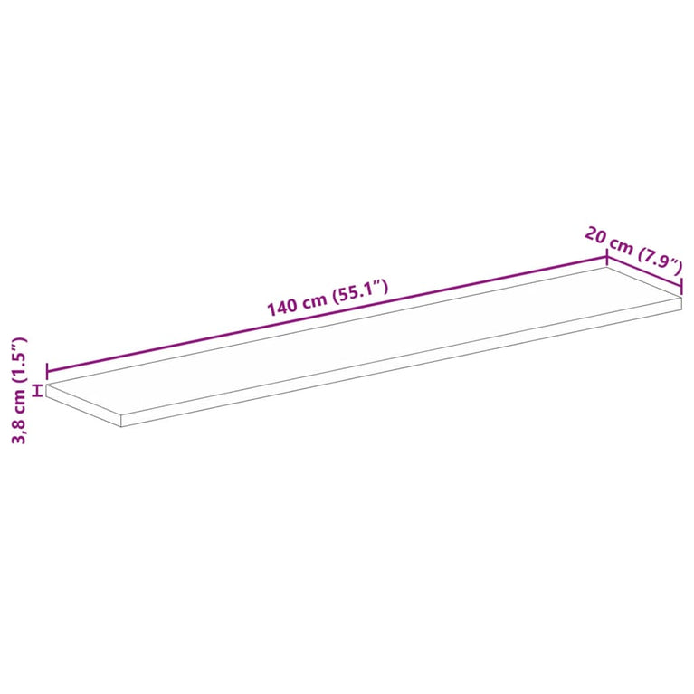 Tafelblad rechthoekig 140x20x3,8 cm massief acaciahout