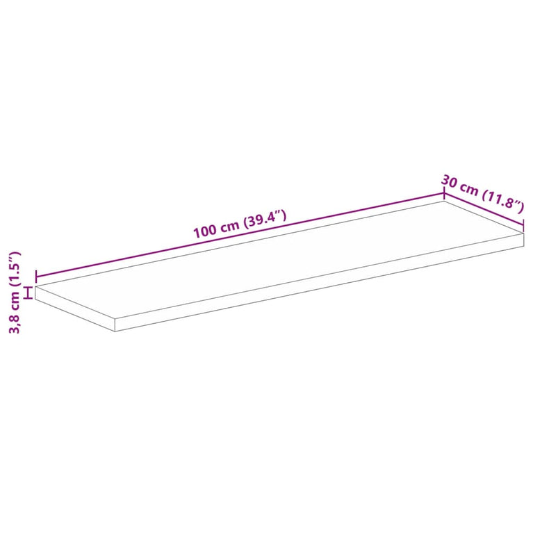 Tafelblad rechthoekig 100x30x3,8 cm massief acaciahout