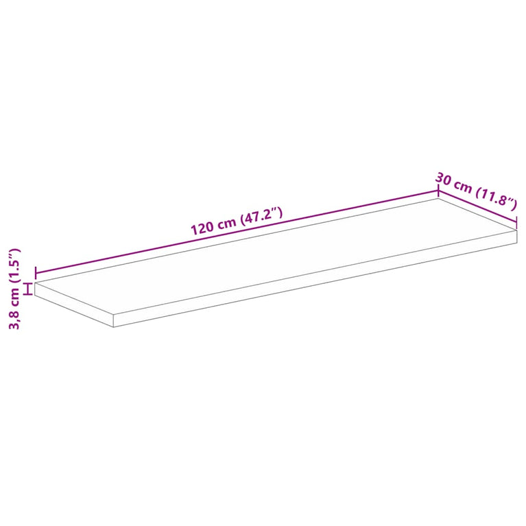 Tafelblad rechthoekig 120x30x3,8 cm massief acaciahout