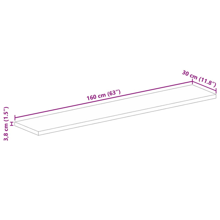 Tafelblad rechthoekig 160x30x3,8 cm massief acaciahout