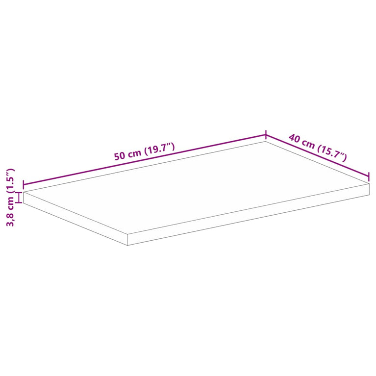 Tafelblad rechthoekig 50x40x3,8 cm massief acaciahout