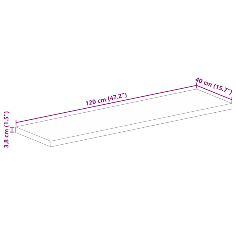 Tafelblad rechthoekig 120x40x3,8 cm massief acaciahout